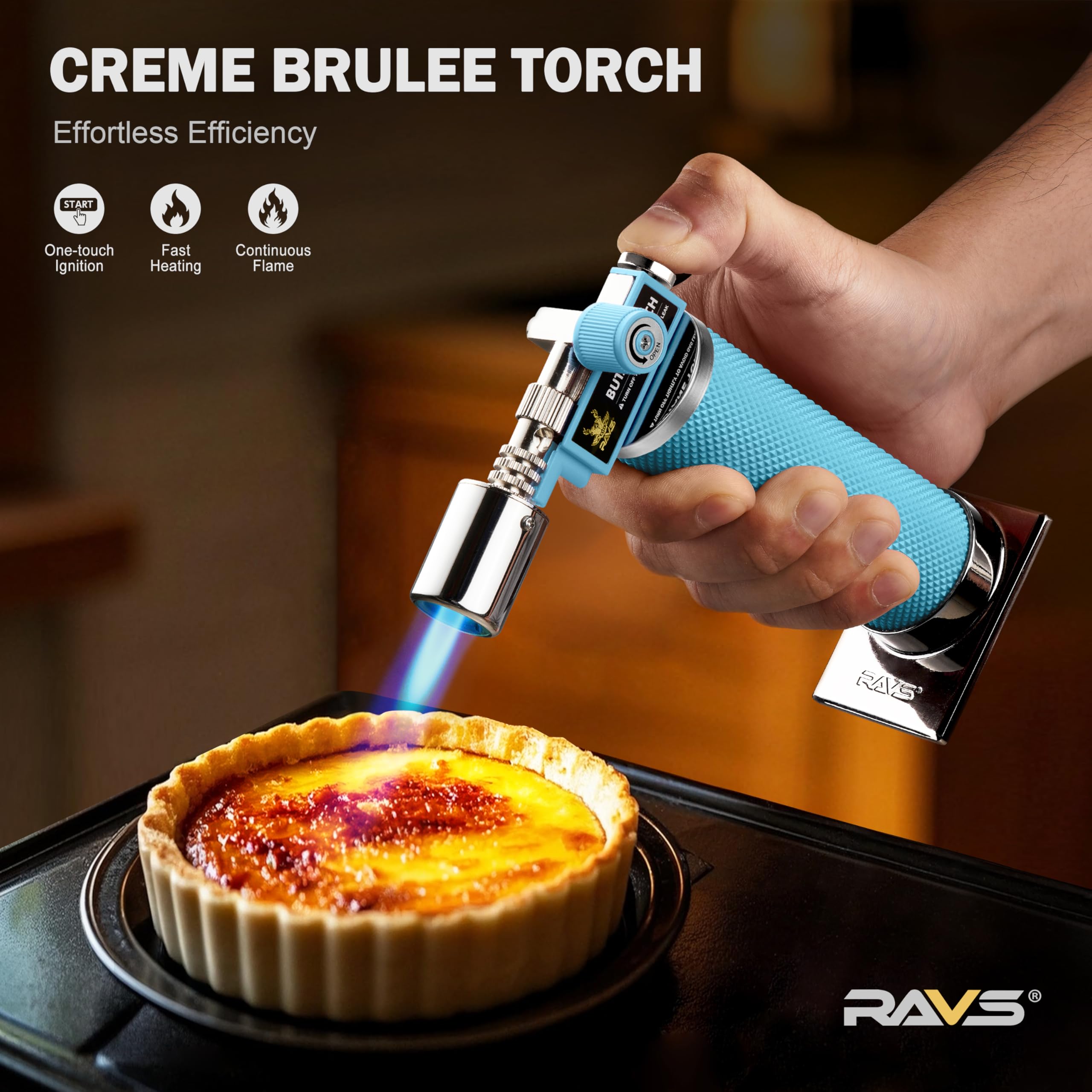 RAVS torch wide base providing anti-tipping stability on a counter