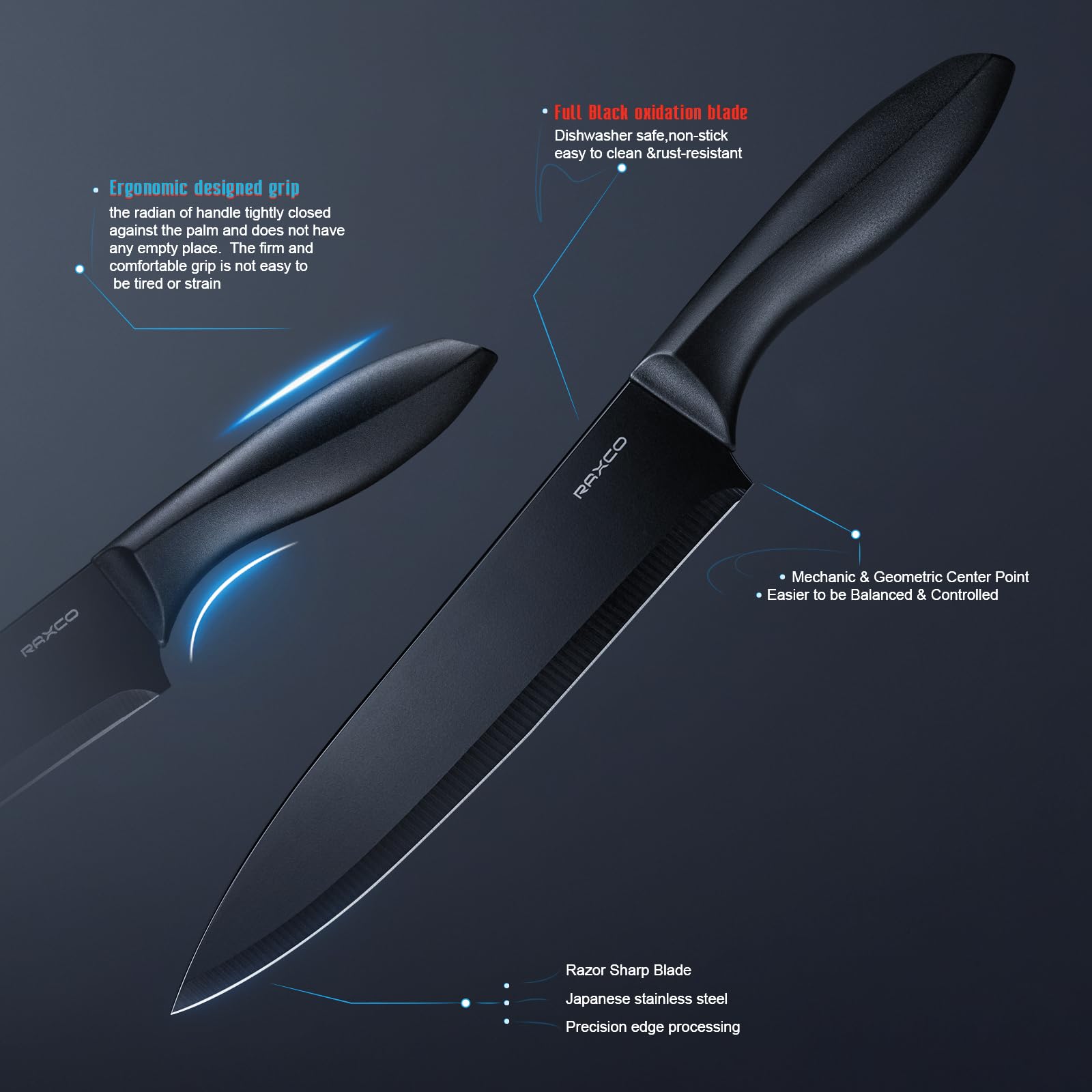 RAXCO 8in slicing knife for even results in meat and veg.
