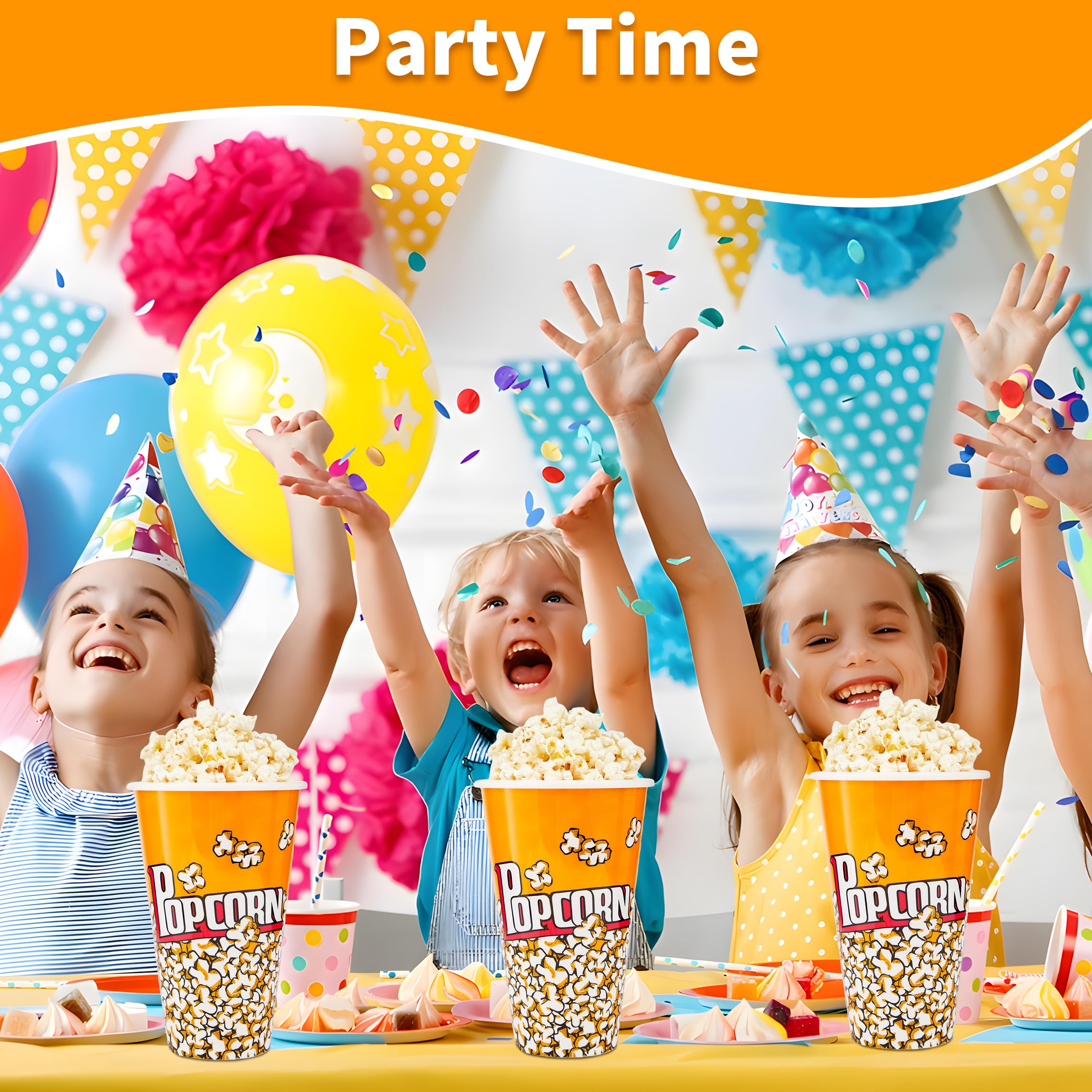 Raymea BPA-free plastic popcorn bucket emphasizing durable, reusable design.