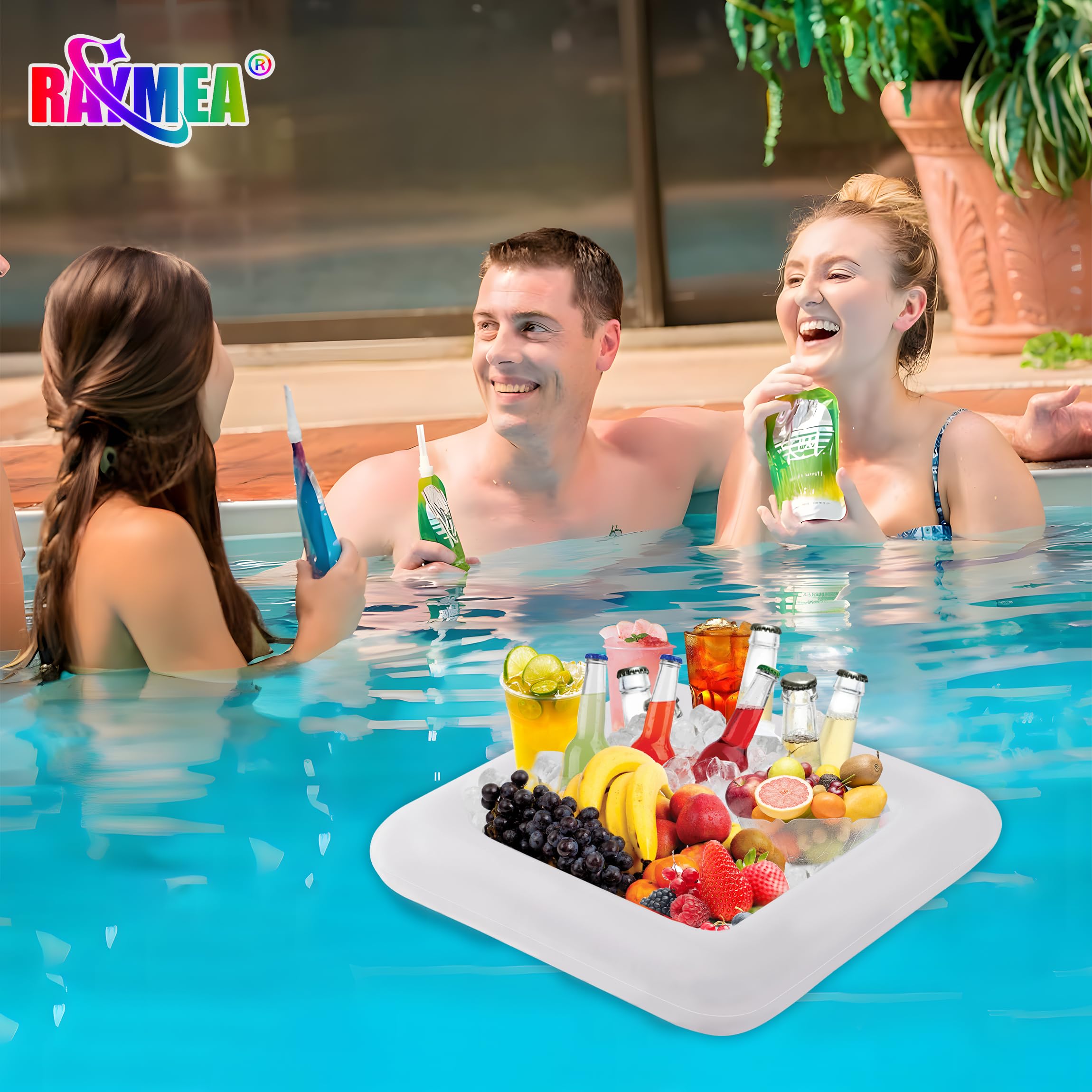 RAYMEA inflatable bar with food and drinks ready for easy serving