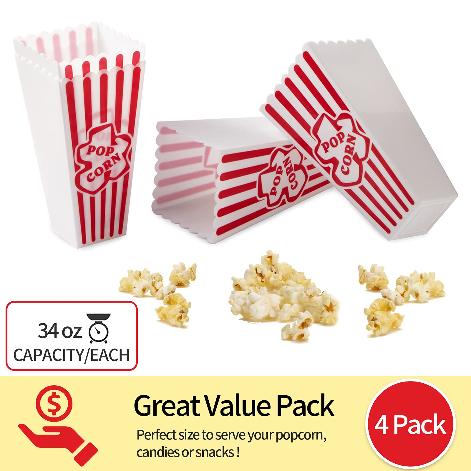RAYMEA 34 oz capacity popcorn box for family movie nights