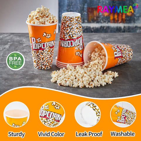 Raymea 32 oz popcorn container highlights ample single-serve capacity.