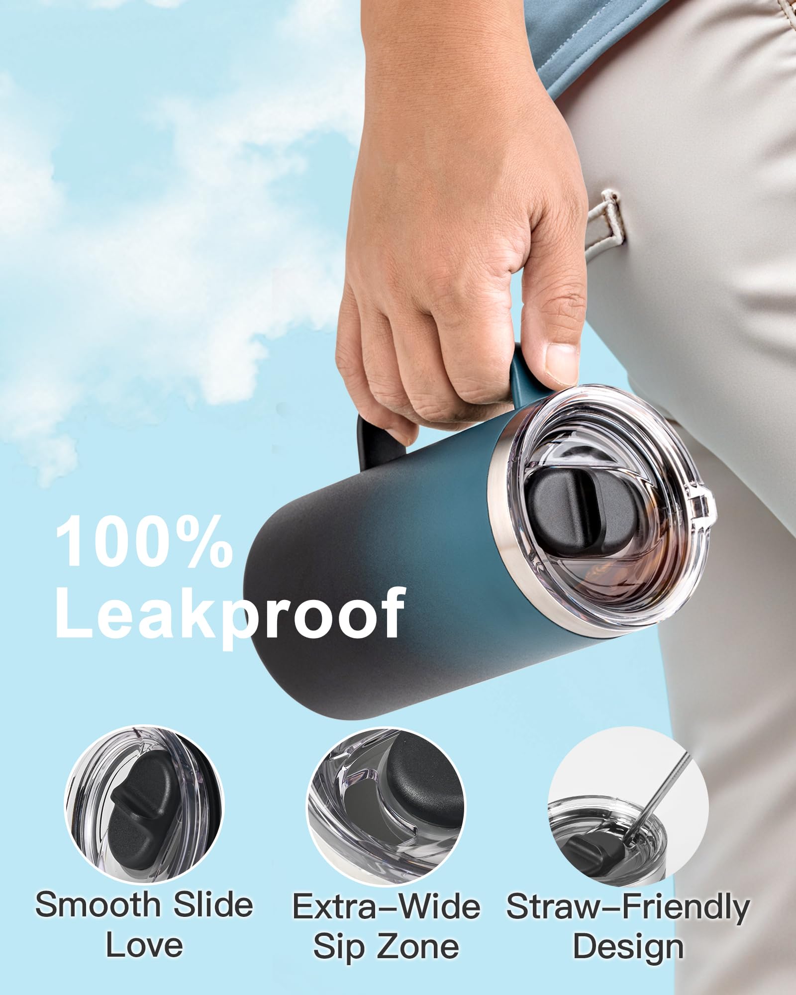 RAYMYLO mug shows detachable lid and brush for easy cleaning.