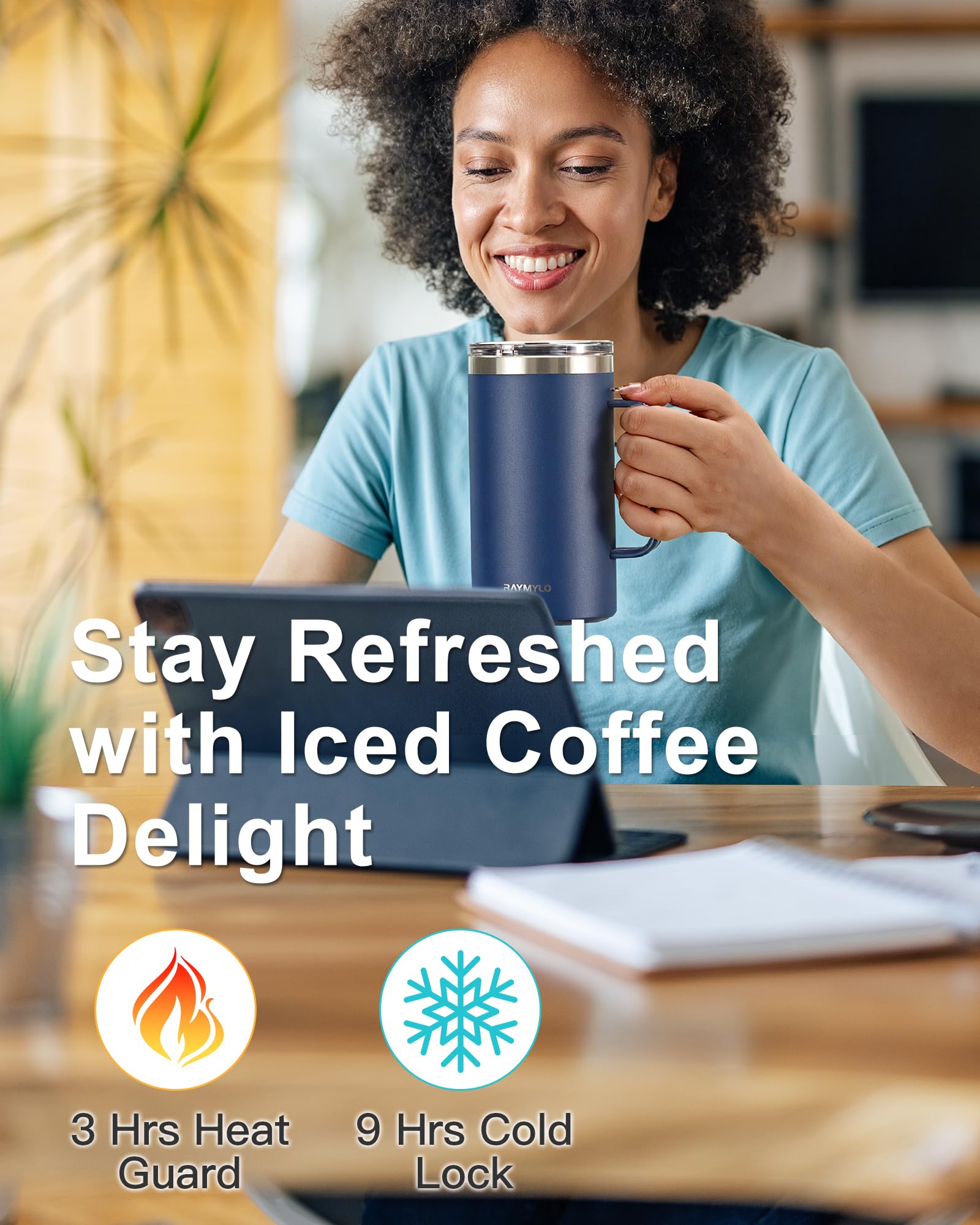 RAYMYLO Insulated Mug 24 oz lid close-up highlighting leak-proof design