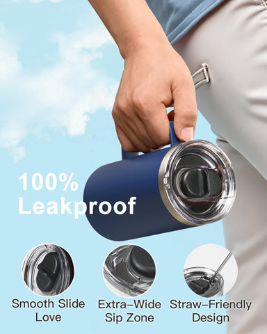 RAYMYLO Insulated Mug 24 oz slider lid in action for secure sealing