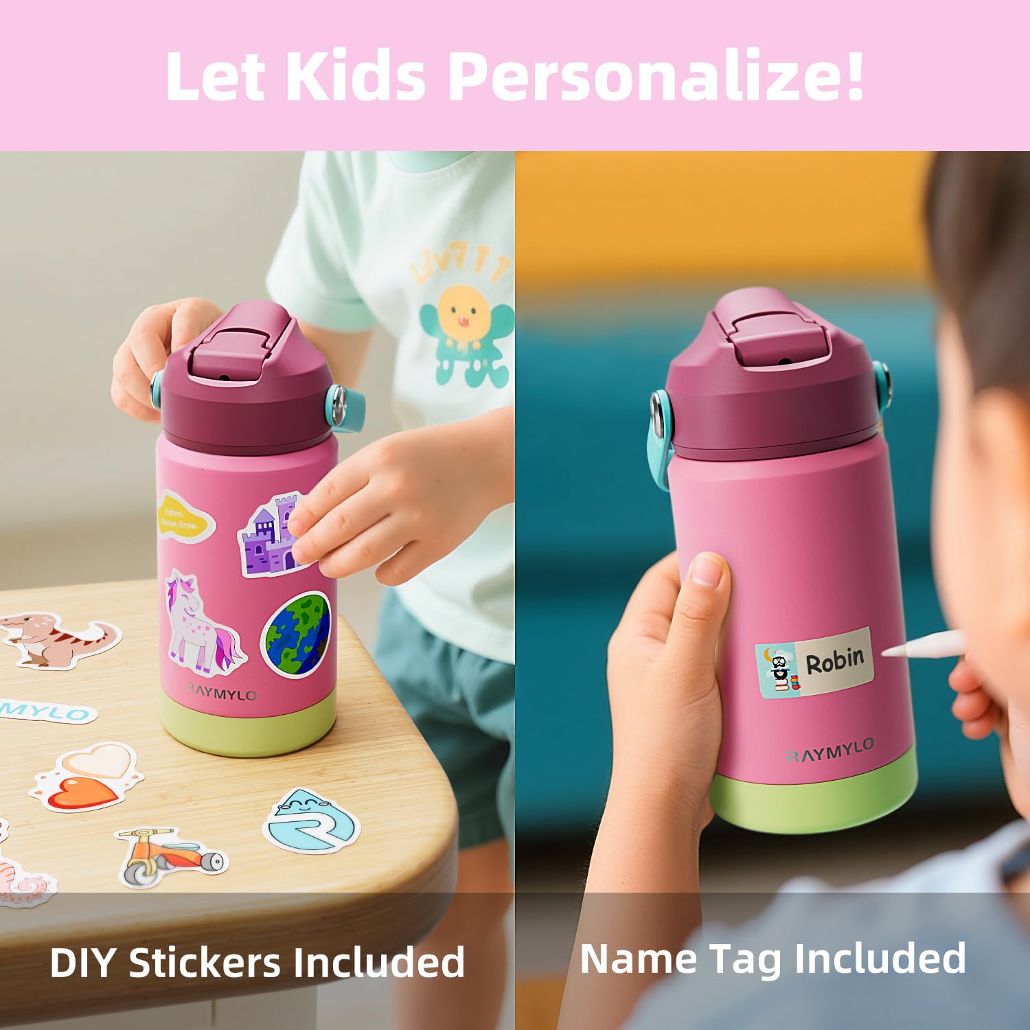 RAYMYLO toddler water bottle detachable silicone base absorbs drops.