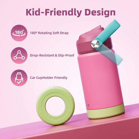 RAYMYLO toddler water bottle 180-degree rotating strap for easy carrying.