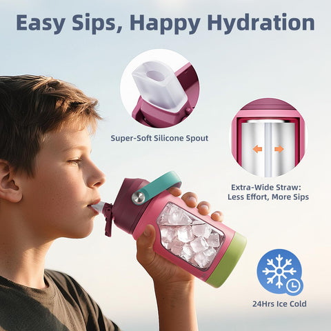 RAYMYLO toddler water bottle soft spout gentle on teeth.