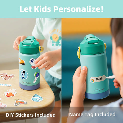 Kids customize their bottle with stickers and name tags