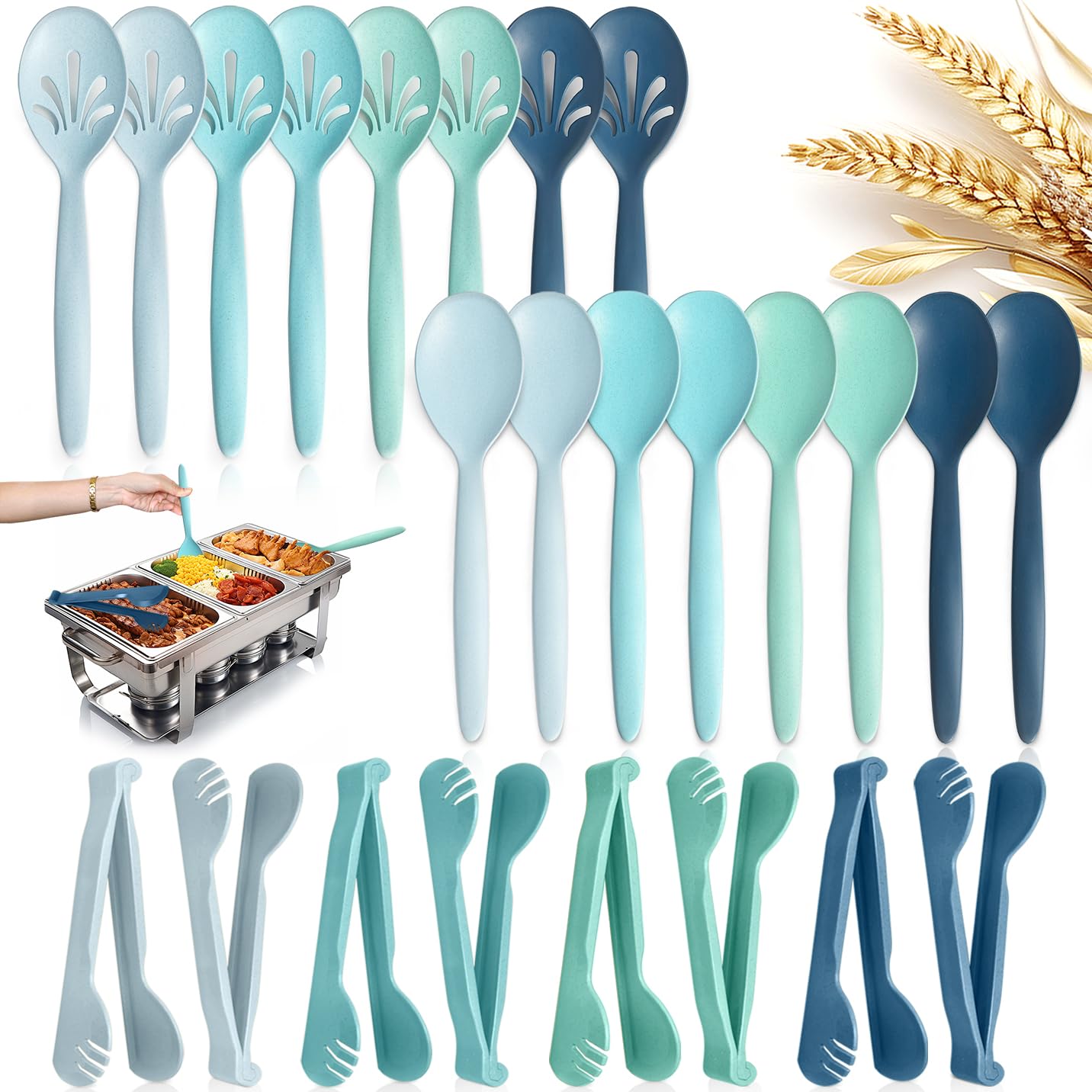 RayPard Ocean 10-inch serving spoon on buffet setup, sturdy and reusable.