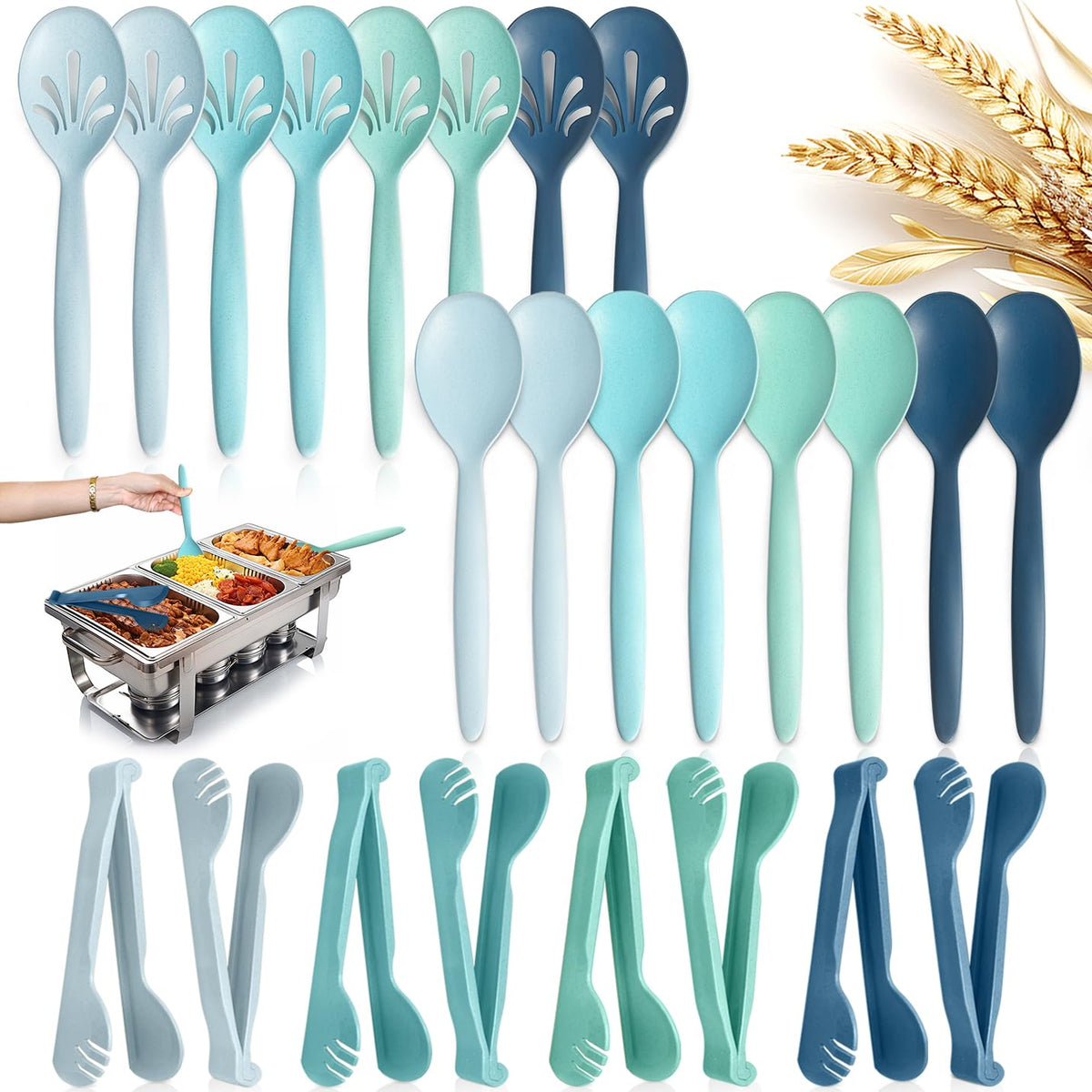 RayPard Ocean 10-inch serving spoon on buffet setup, sturdy and reusable.