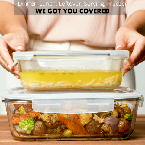 Razab 1520ml glass container with airtight lid for quick lunches.