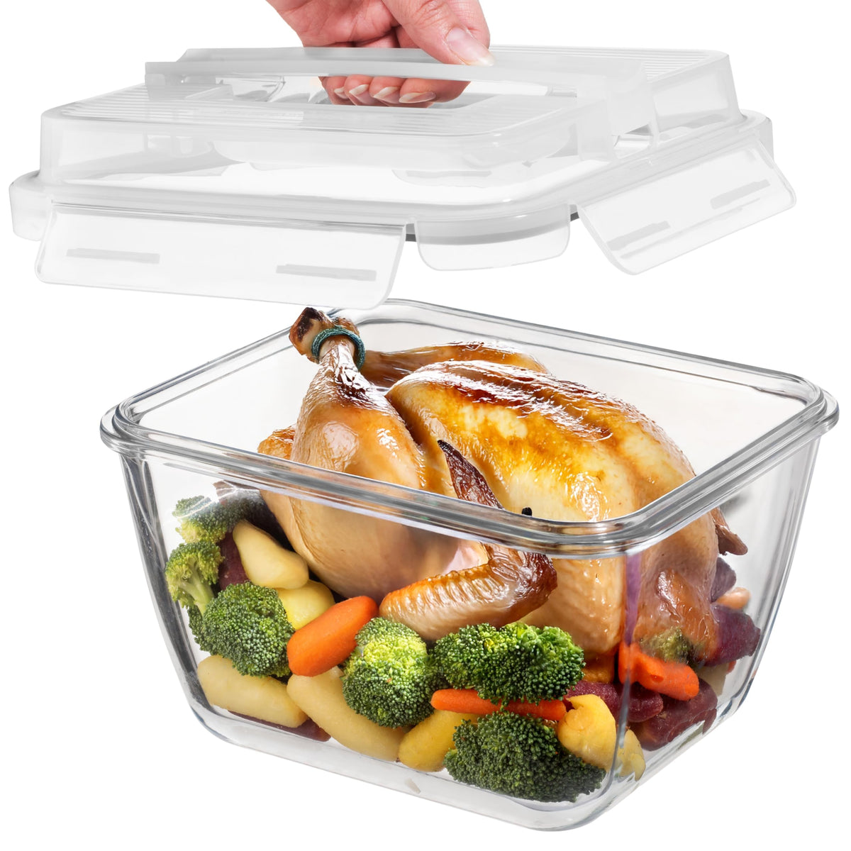 Razab 17-cups large glass container with lids for bulk meal storage.