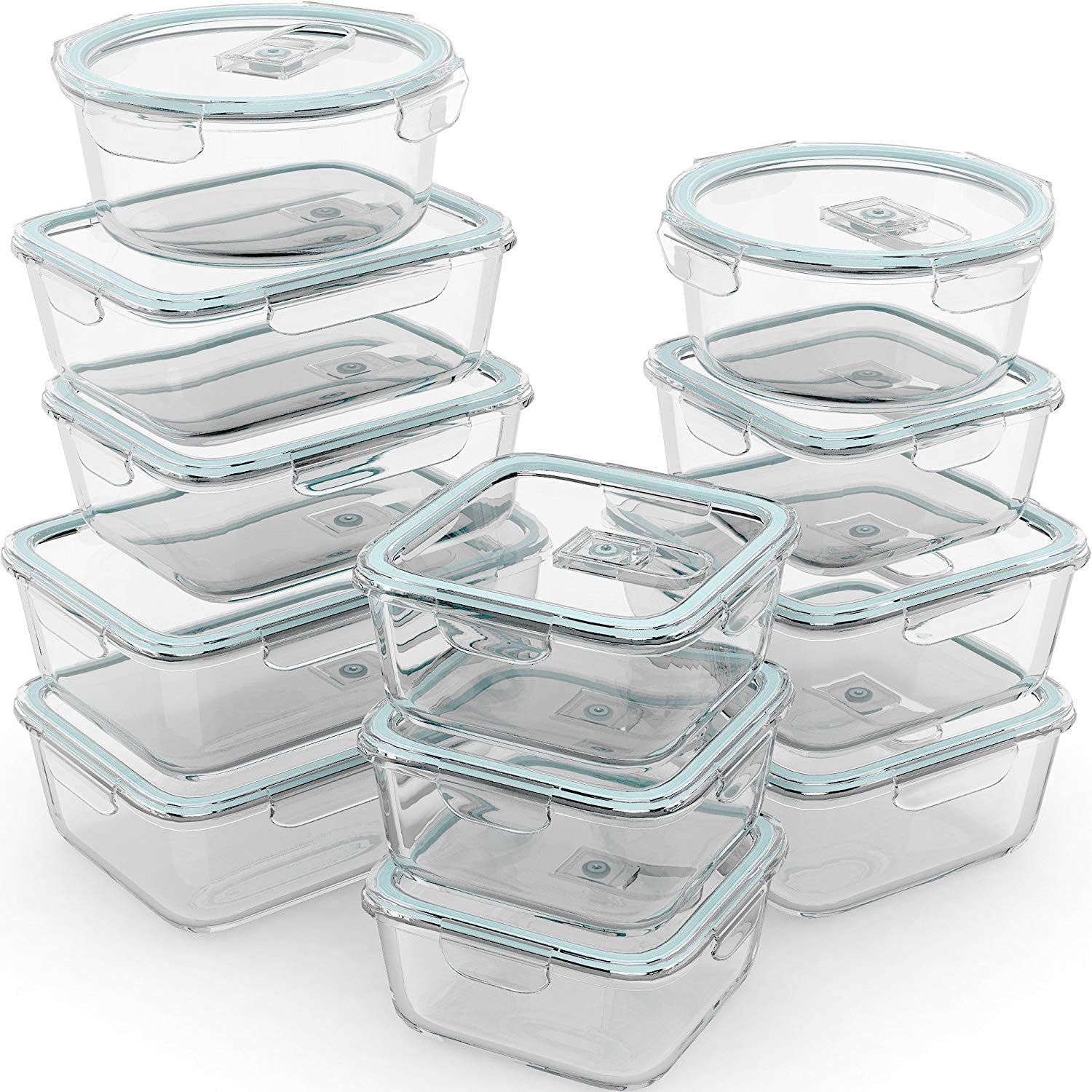 Razab 24pc airtight glass containers set for organized meal prep and leftovers.