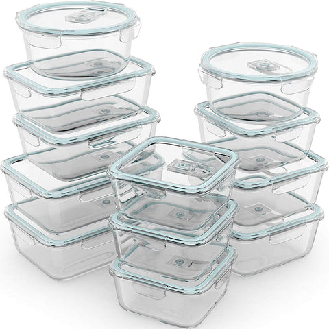 Razab 24pc airtight glass containers set for organized meal prep and leftovers.