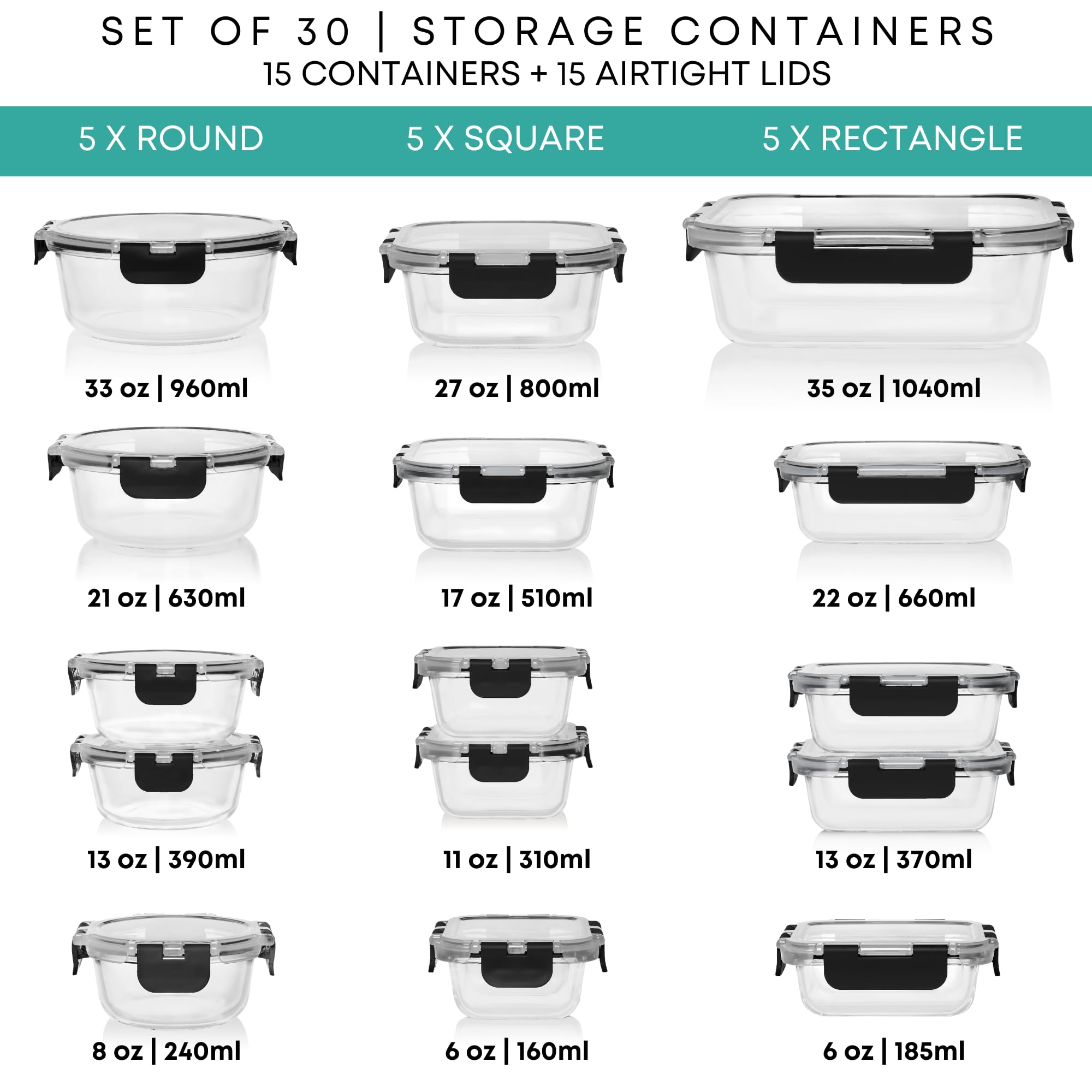 Razab 660ml rectangular glass container with lid, great for daily lunches and portion control.