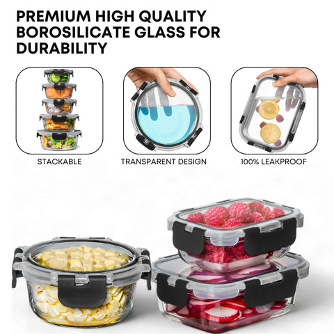Razab 960ml round glass container with lid, ideal for big batches and leftovers.