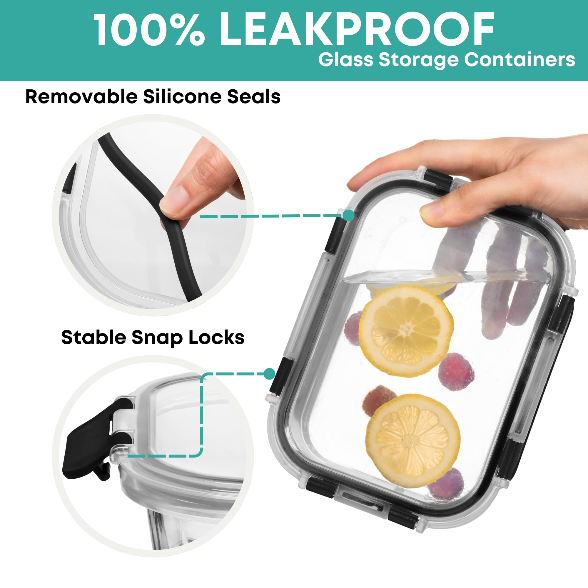 Razab 160ml square glass container with lid, handy for sauces or toppings.