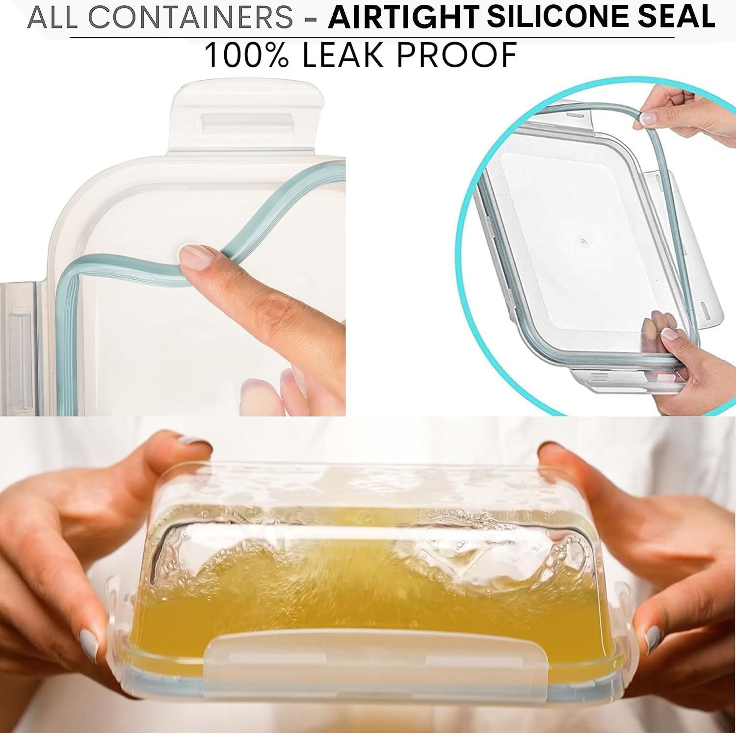 Razab airtight lids with silicone seal for secure storage.