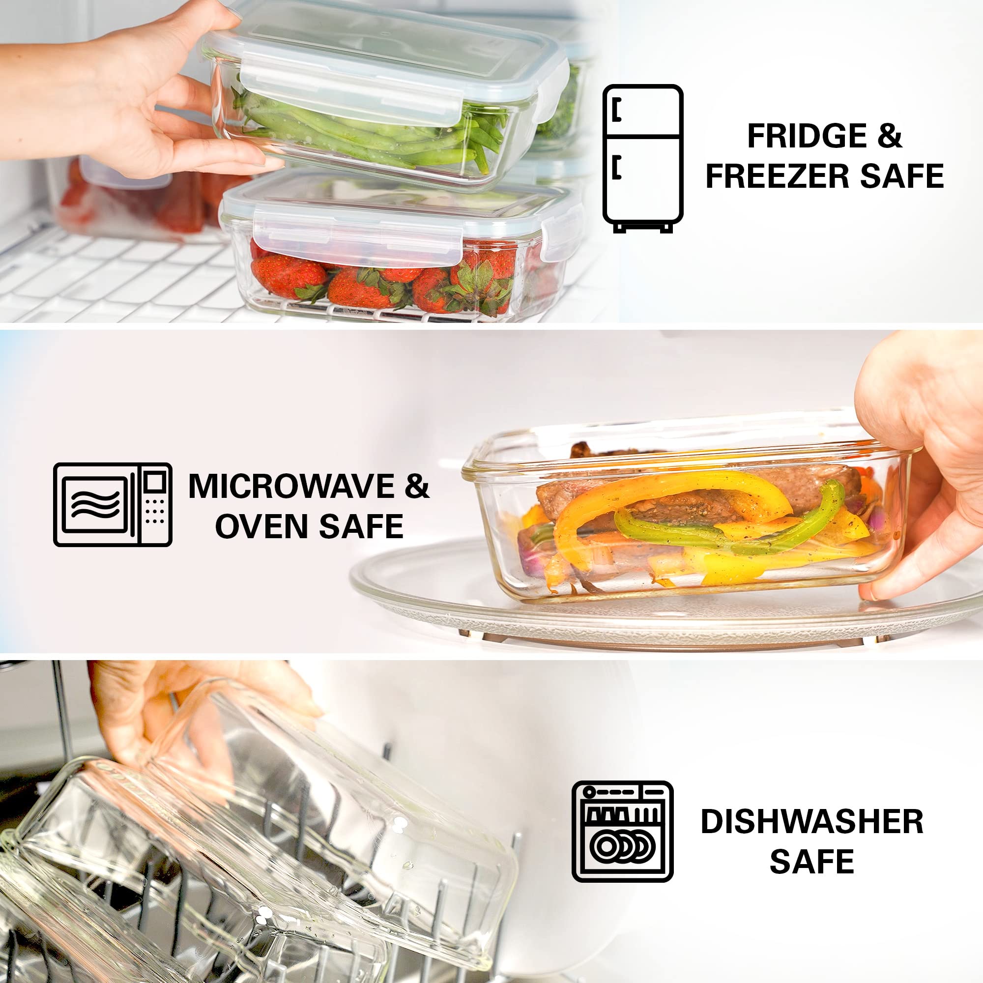 Razab borosilicate glass containers offer clear visibility and durability.