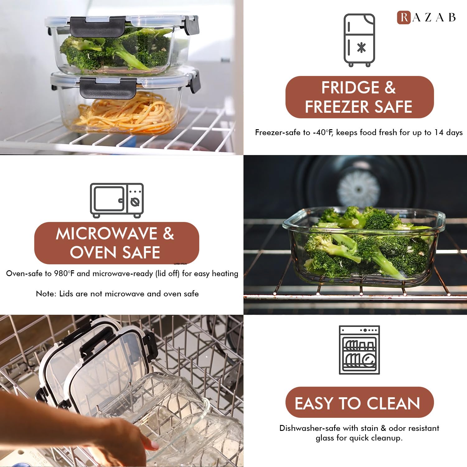 Razab borosilicate glass microwave-safe design for quick reheating.