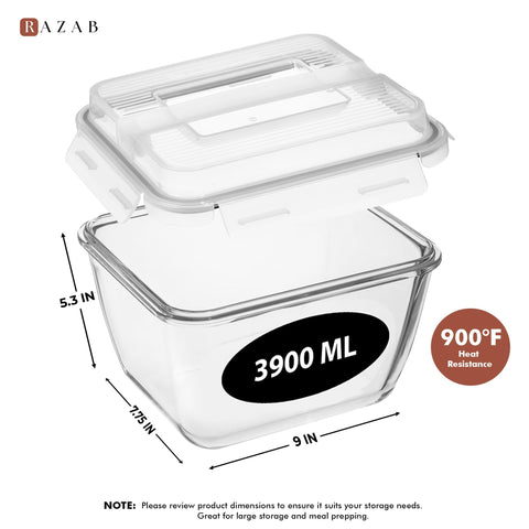 Razab borosilicate glass storage container for durable, heat-resistant use.