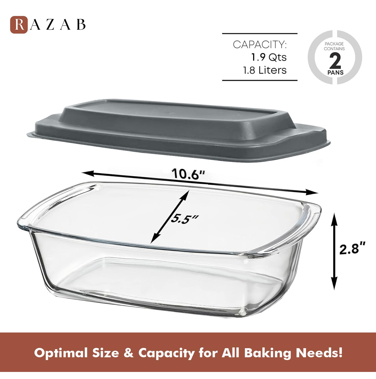 Razab borosilicate loaf pan with even heat distribution for consistent baking results.