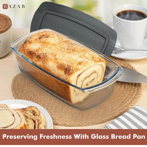 Razab loaf pan ergonomic handles for easy transport of hot pan.