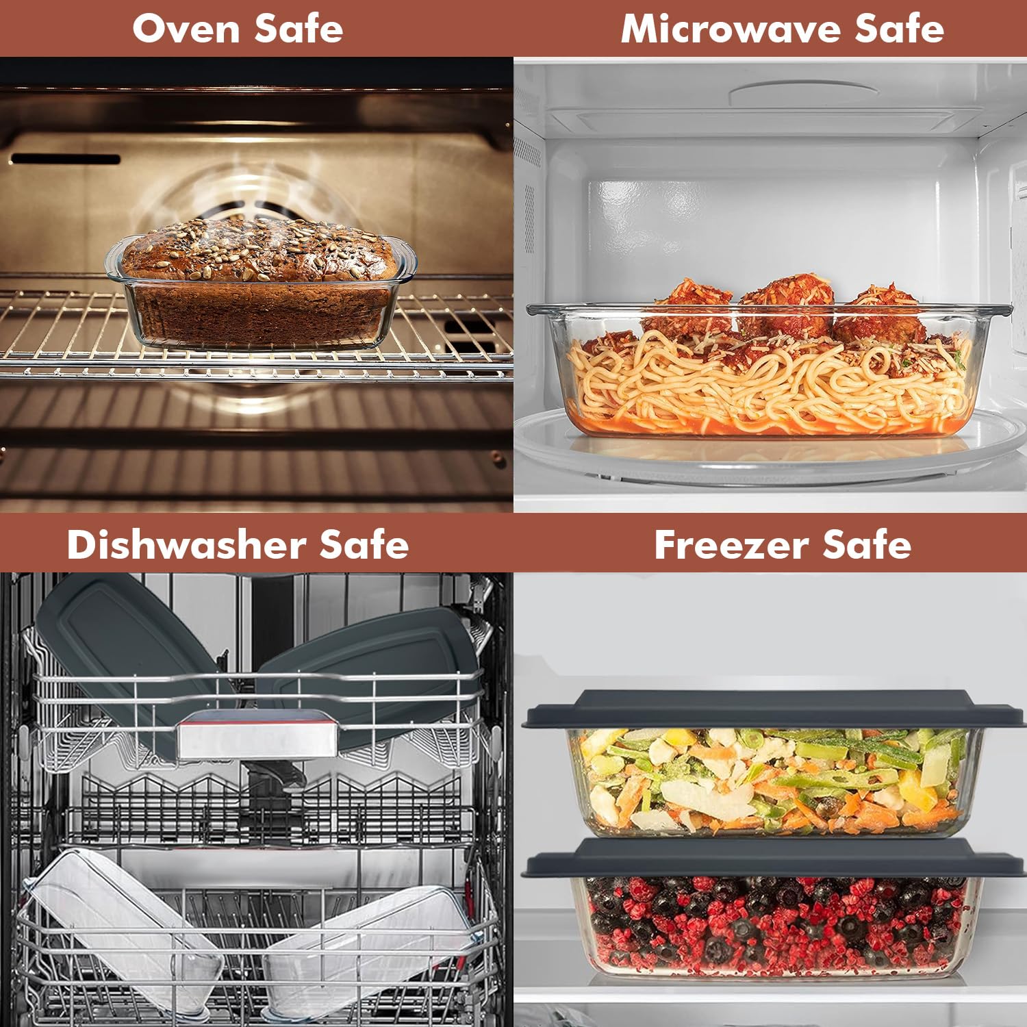 Razab glass loaf pan in freezer-safe configuration for freezing desserts.