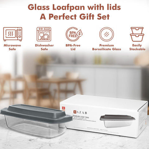 Razab glass loaf pan ideal for bread, meat loaf, casseroles, and desserts.