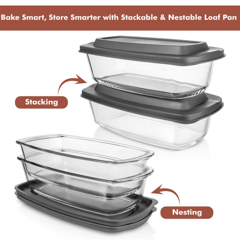 Razab loaf pan with leakproof gray lid for secure storage after baking.
