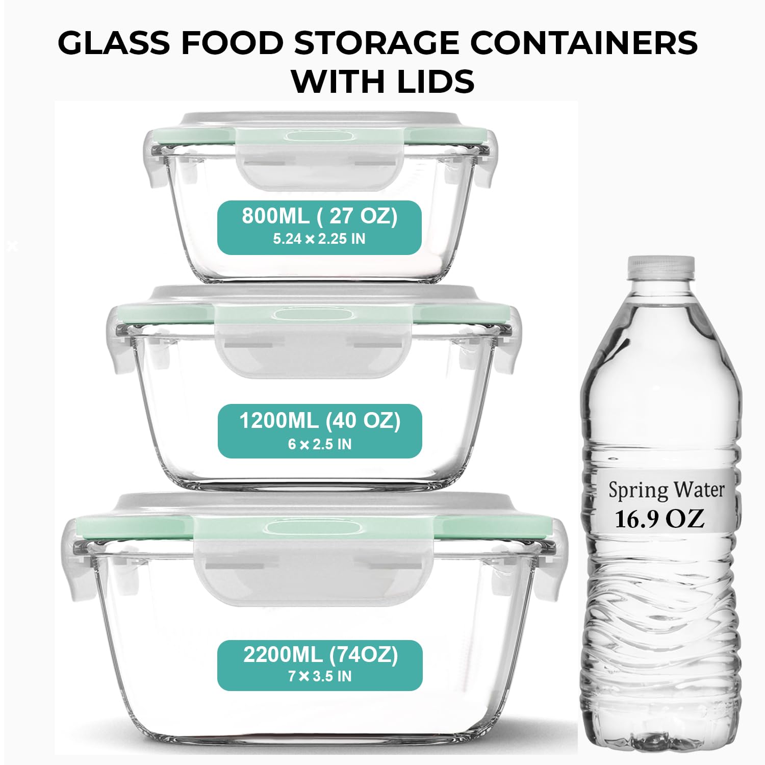 Razab 40oz square glass container with airtight lid for lunches and batch cooking.