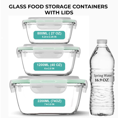 Razab 40oz square glass container with airtight lid for lunches and batch cooking.
