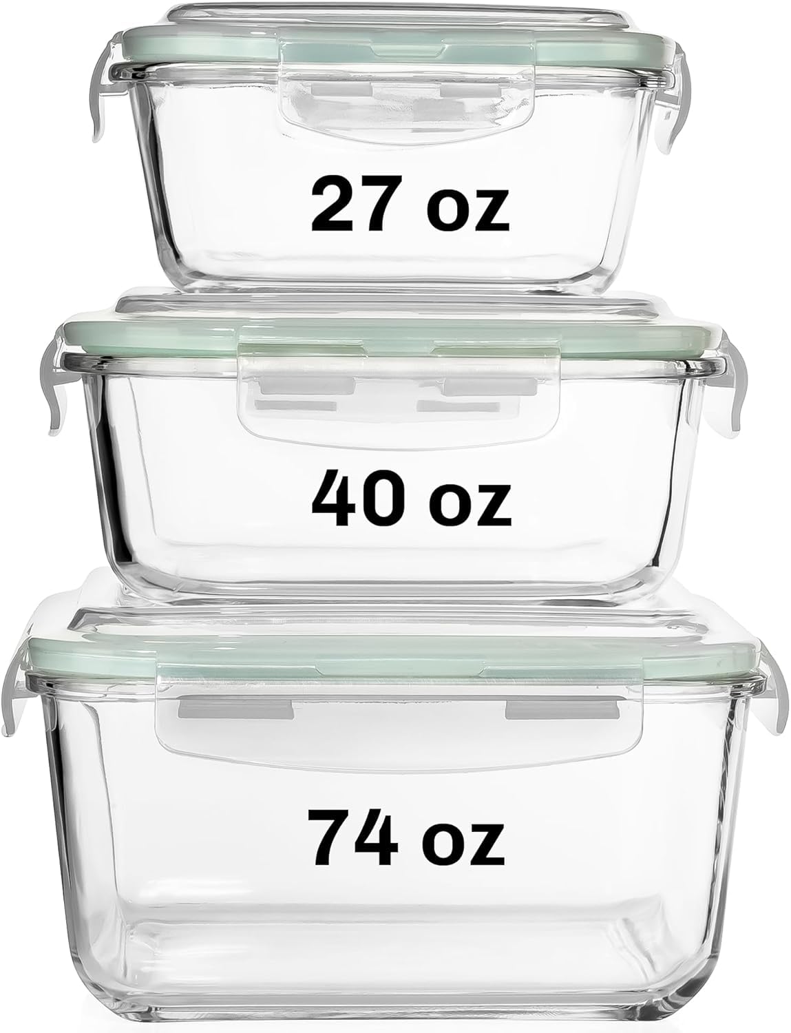 Razab 74oz square glass container with airtight lid for meal prep and leftovers.