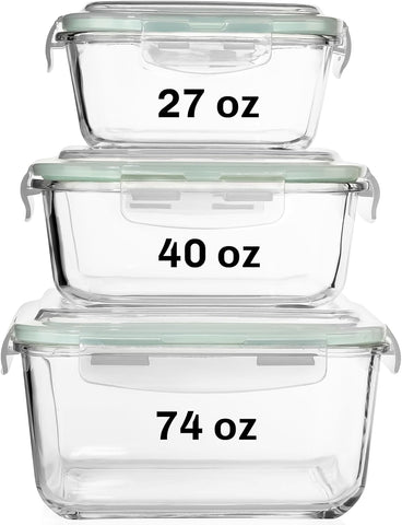 Razab 74oz square glass container with airtight lid for meal prep and leftovers.