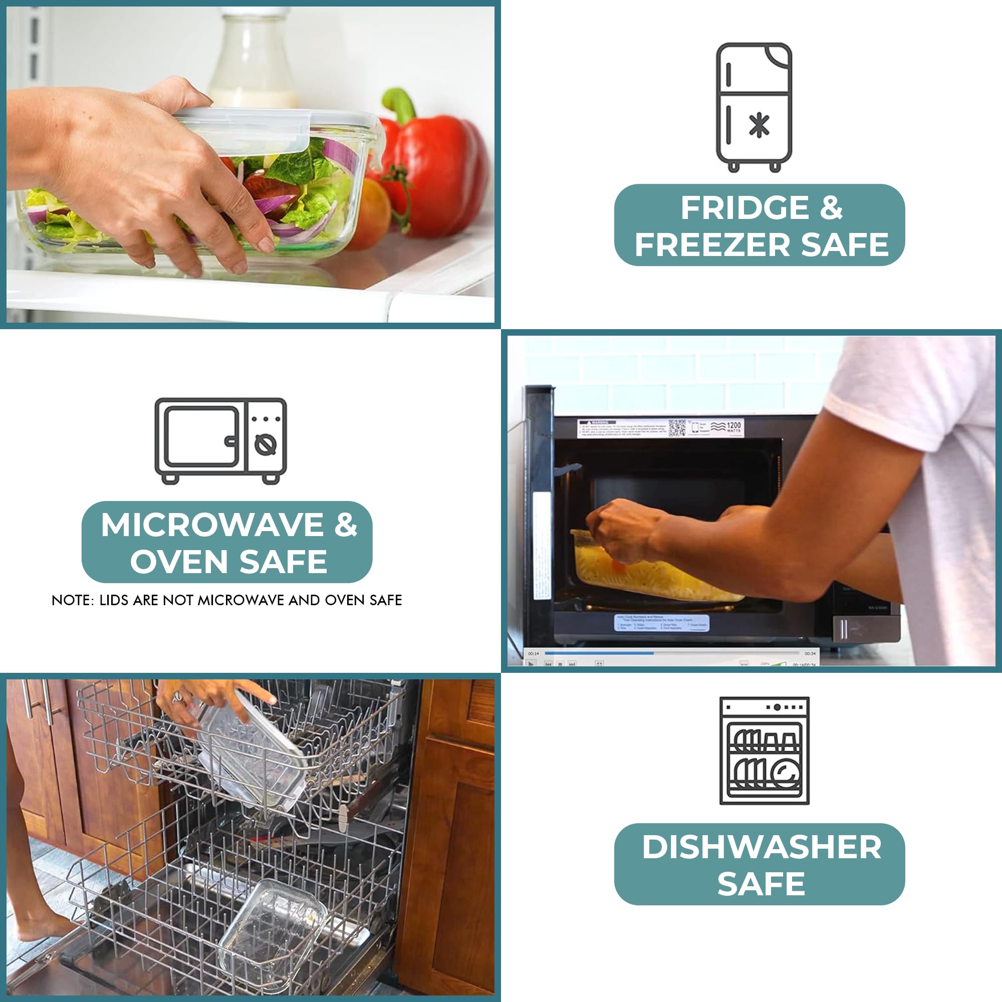 Razab top-shelf dishwasher-safe glass containers for easy cleanup.