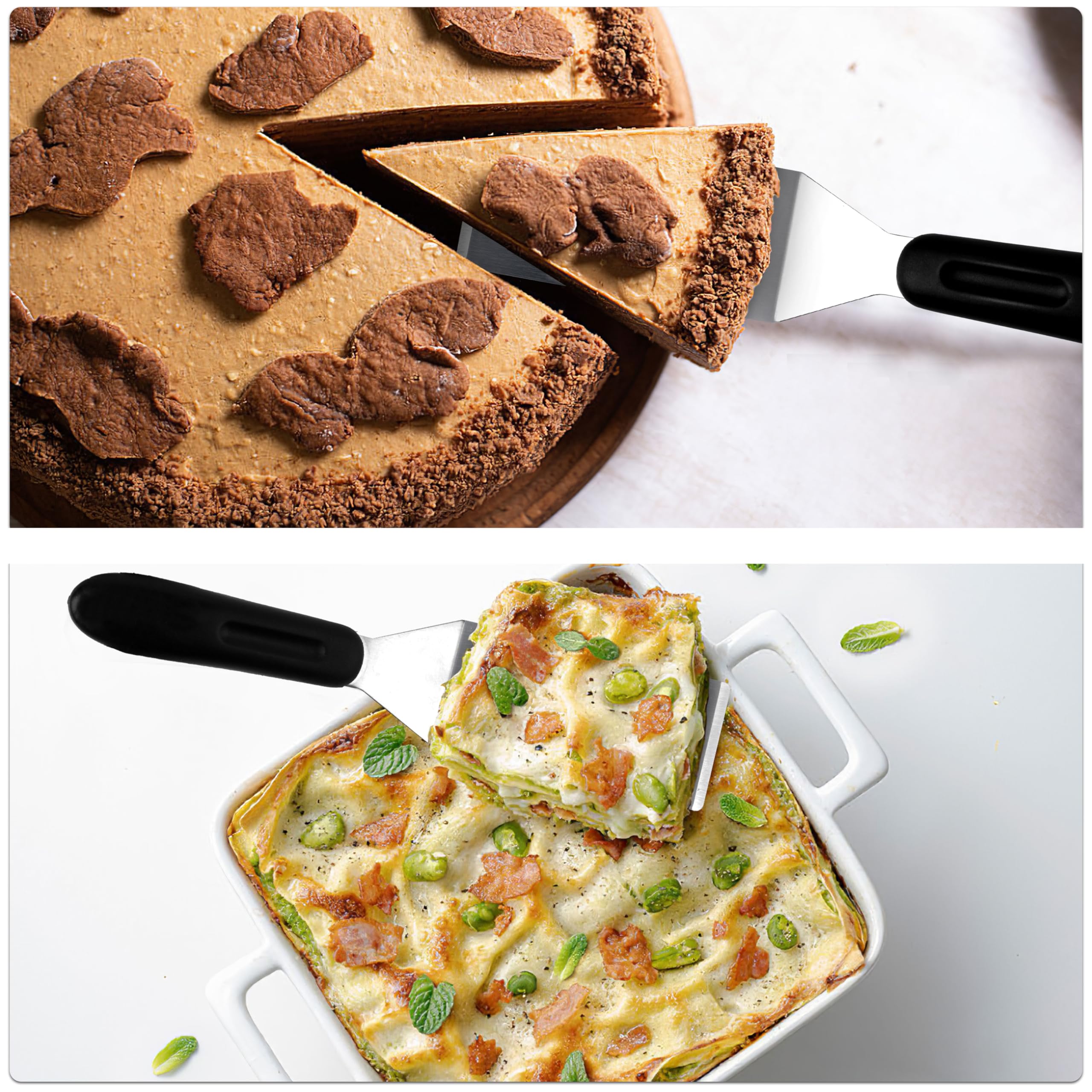 RCMo stainless steel handle spatula with ergonomic grip for comfortable flipping.