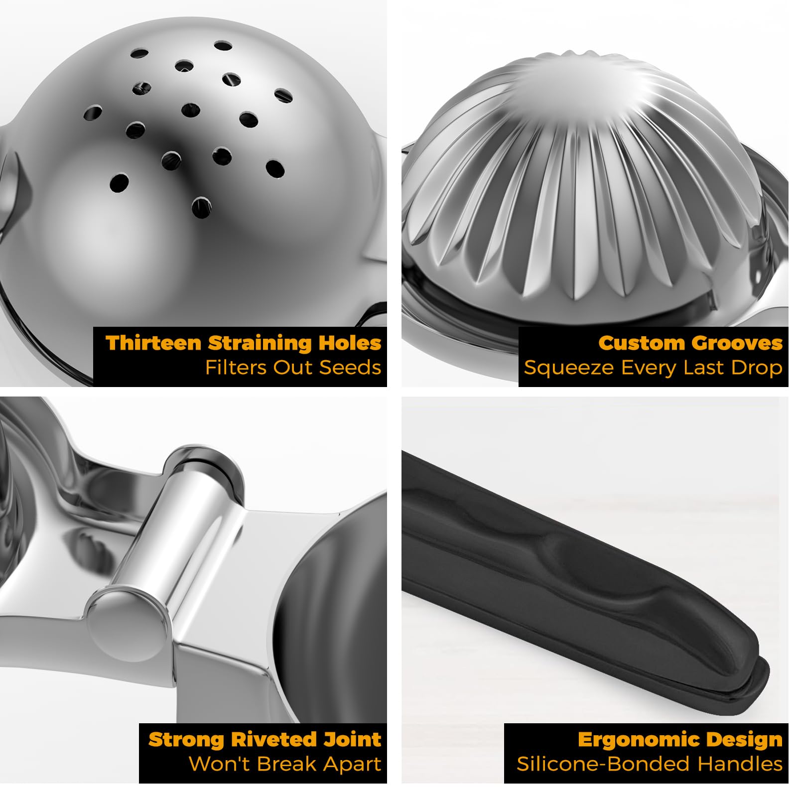 RCMo squeezer reinforced hinges for long-lasting leverage during presses