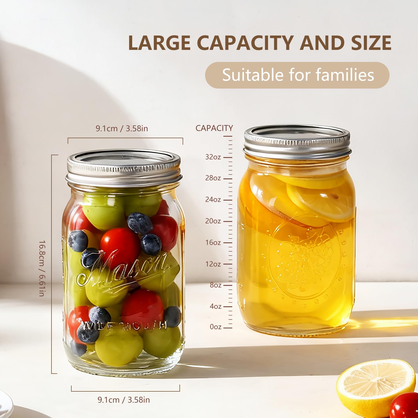 Rcoeuph Mason jar 32oz dishwasher-safe for easy cleanup.