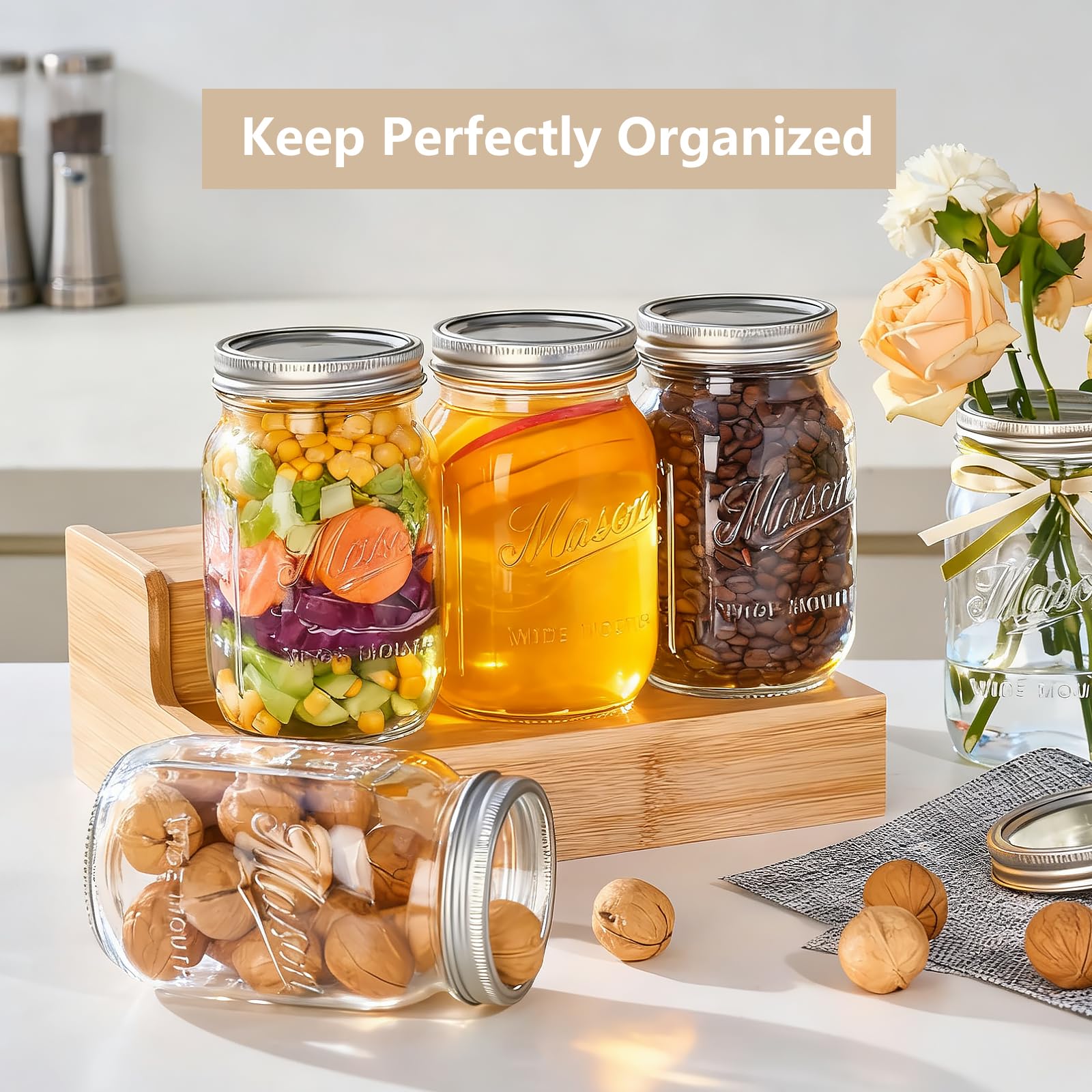 Rcoeuph Mason jar 32oz measurement marks help accurate filling.