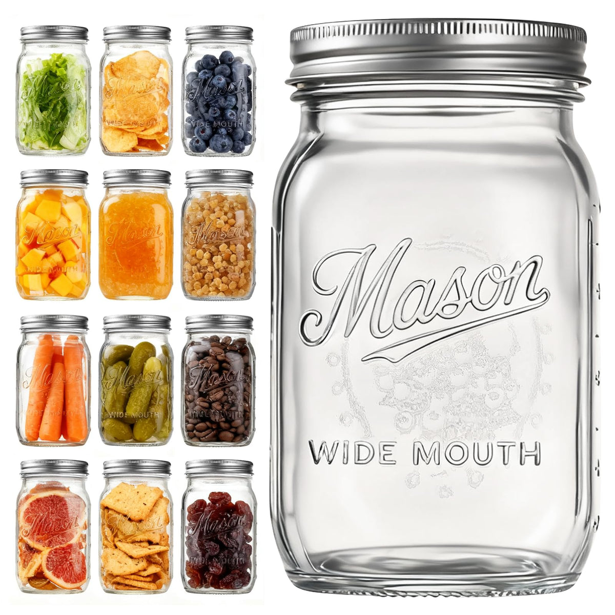 Rcoeuph Mason jar 32oz wide-mouth lid for easy filling and airtight storage.