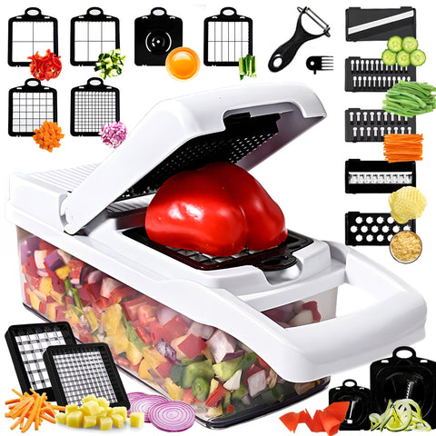 RCOMG 25-in-1 vegetable chopper in assembly view highlights all-in-one kitchen versatility.