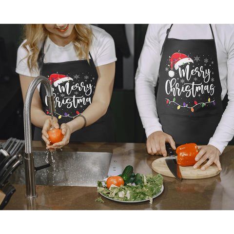Rcvlauf Christmas apron shows adjustable belt fit for most body types.