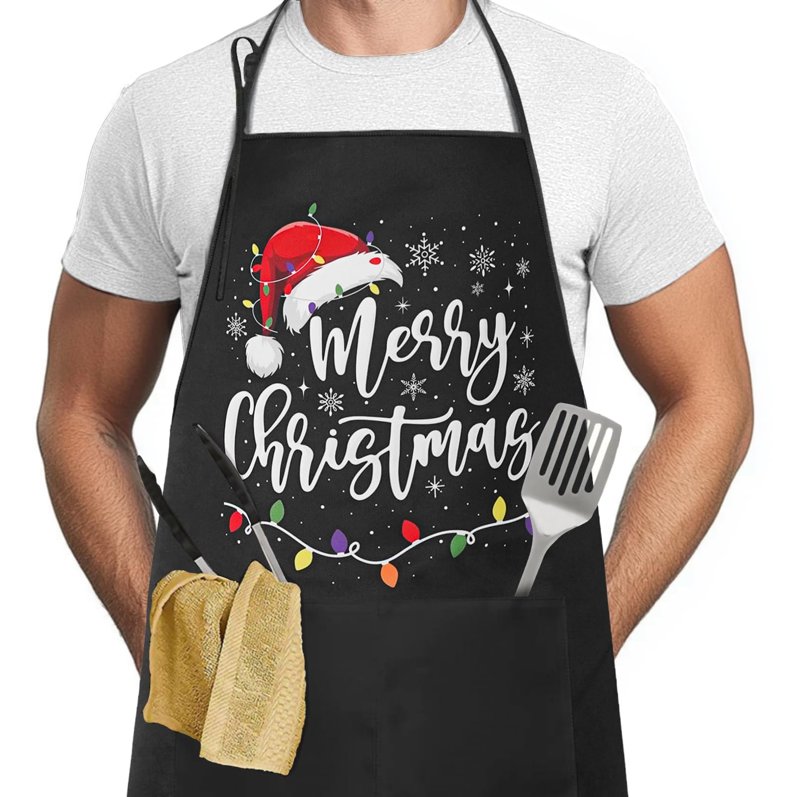 Rcvlauf Christmas apron with two large pockets for easy access during cooking.