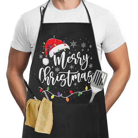 Rcvlauf Christmas apron with two large pockets for easy access during cooking.