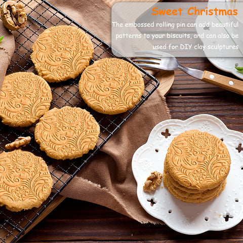 RDGDFONG flowers pattern rolling pin adds decorative embossing to cookies
