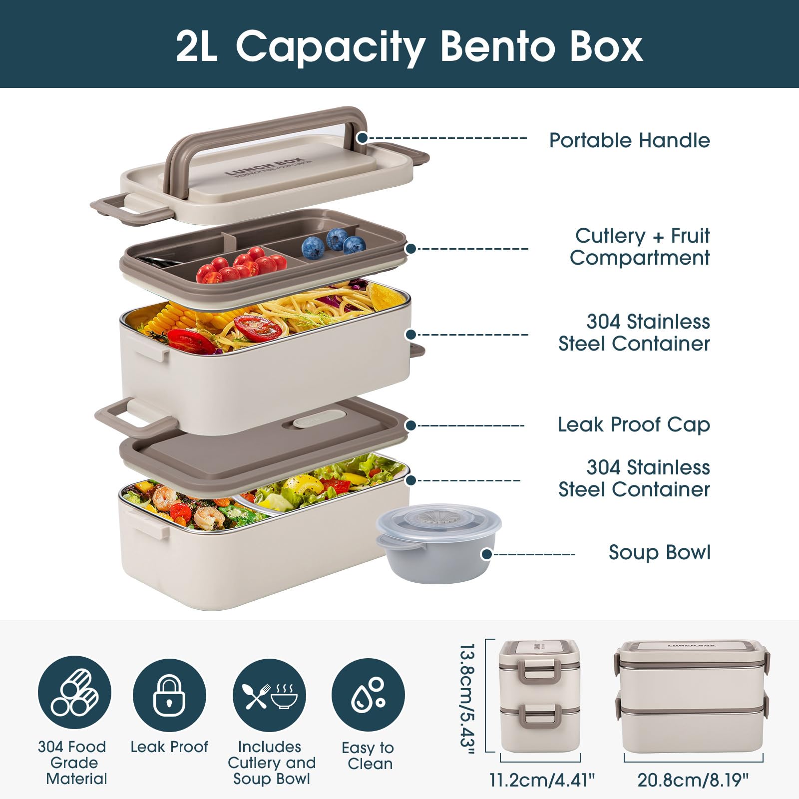 Reabulun leak-proof lunch box with four snaps for secure transport