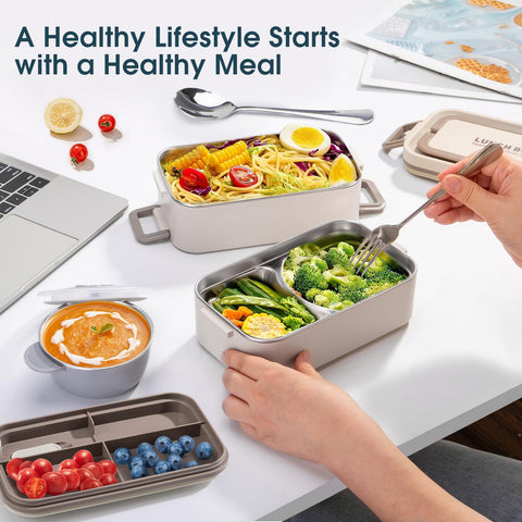 Reabulun portable lunch box with carrying handle for commuting