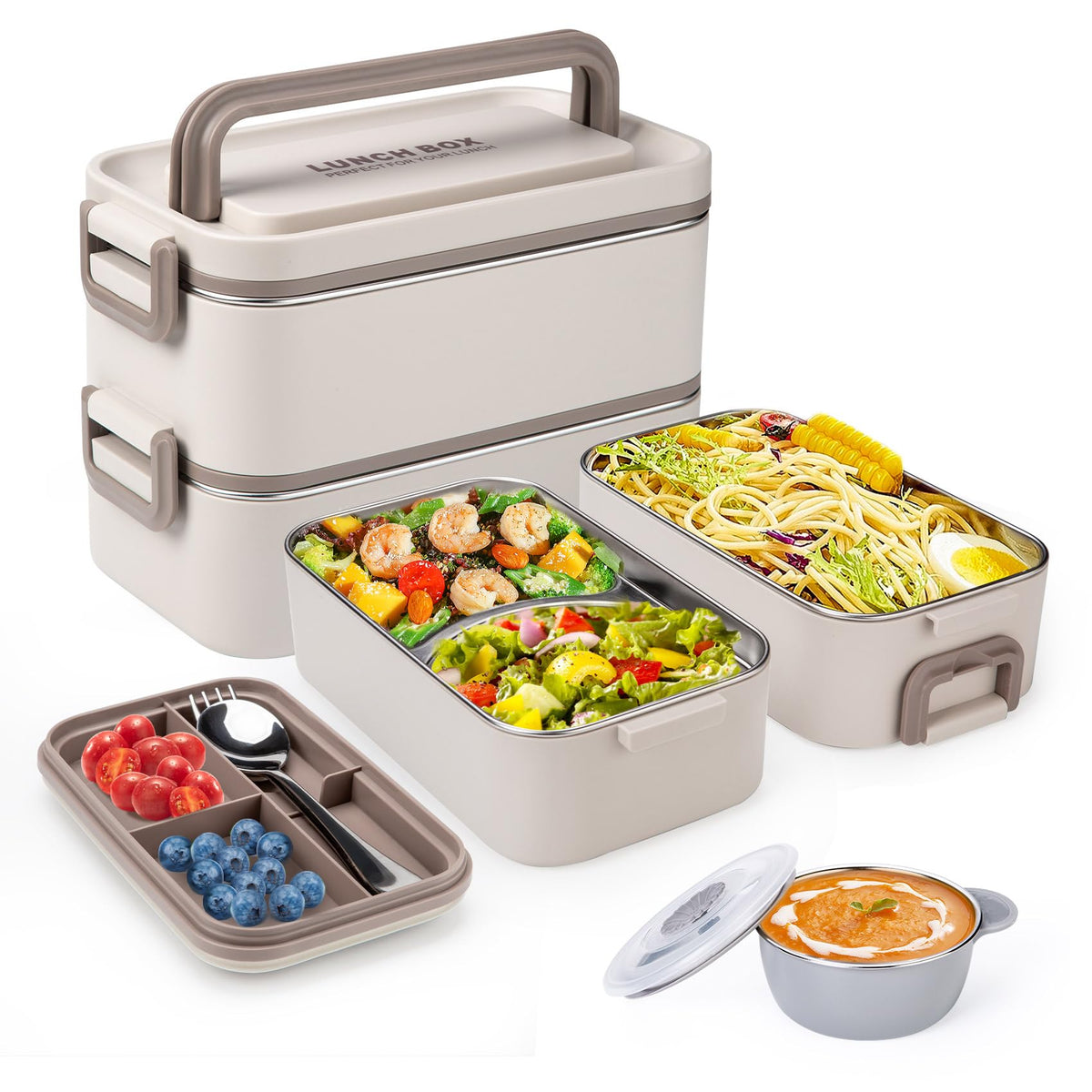 Reabulun bento box two-layer stackable design for meals on the go