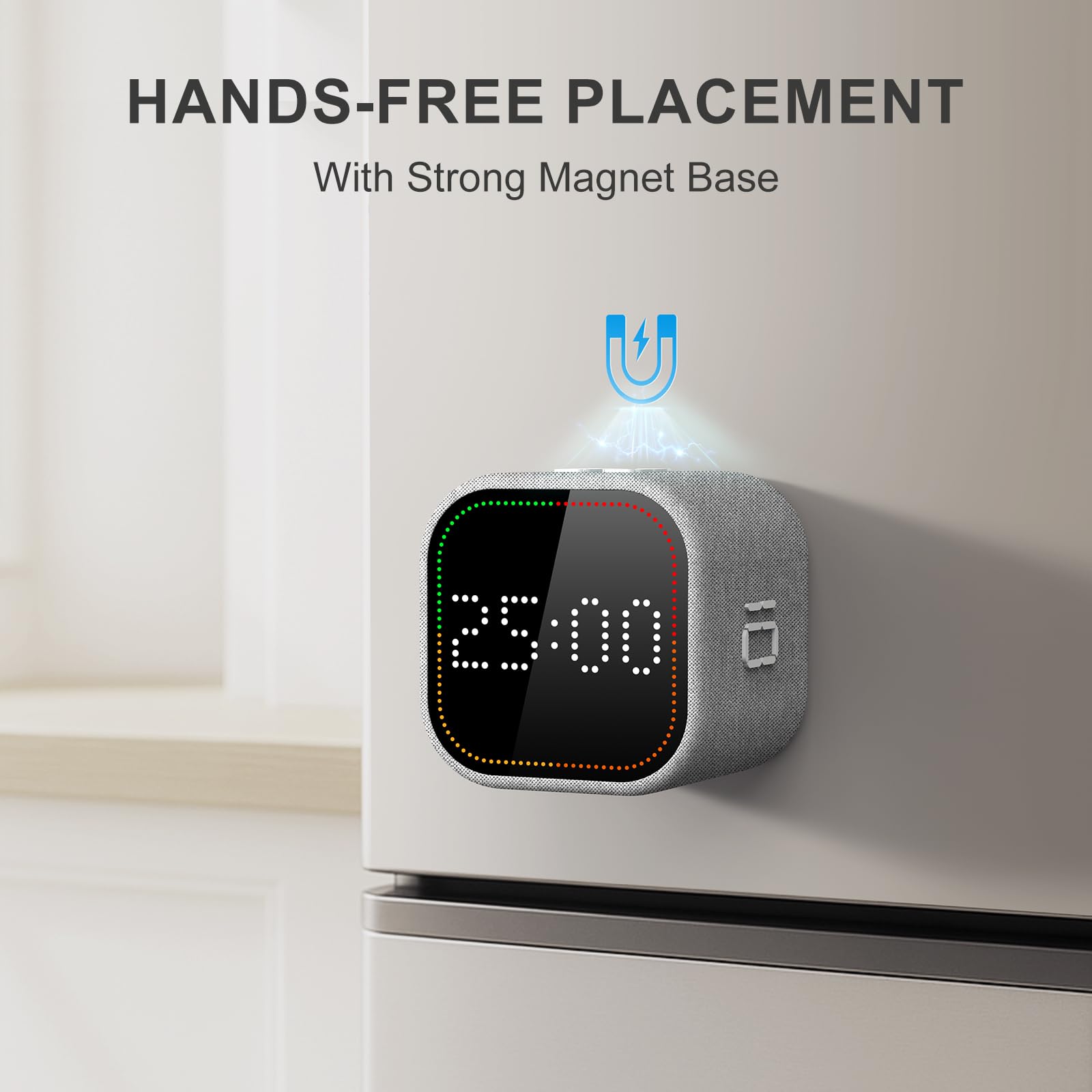 REACHER timer cube in use on fridge or desk for routines